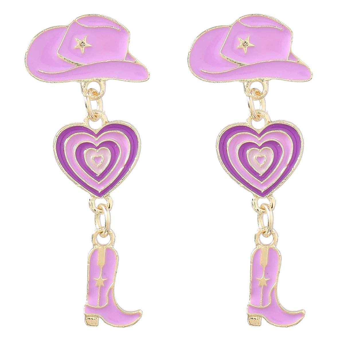 Wholesale Oil Dripping Cowboy Hat Boots Heart Alloy Earrings